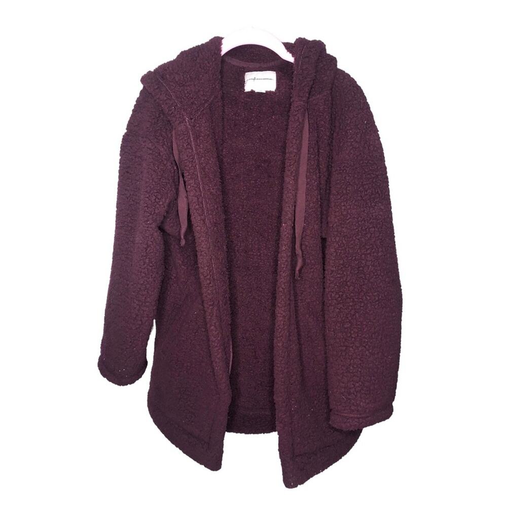 American Eagle Sherpa Maroon Hooded Open Front Cardigan Size Small
